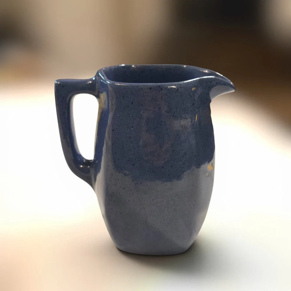 VTG B.B. Studio Pottery Pitcher Blue Speckled‎ Glaze Handcrafted Signed 5.5 Inch